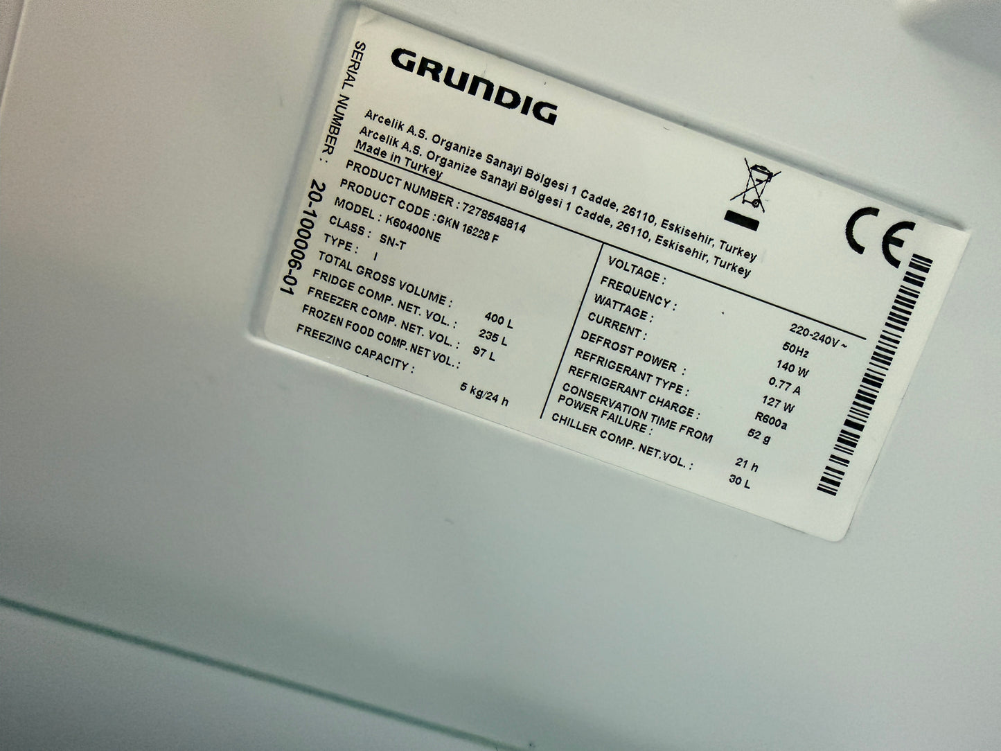 Grundig kyl och frys kombi