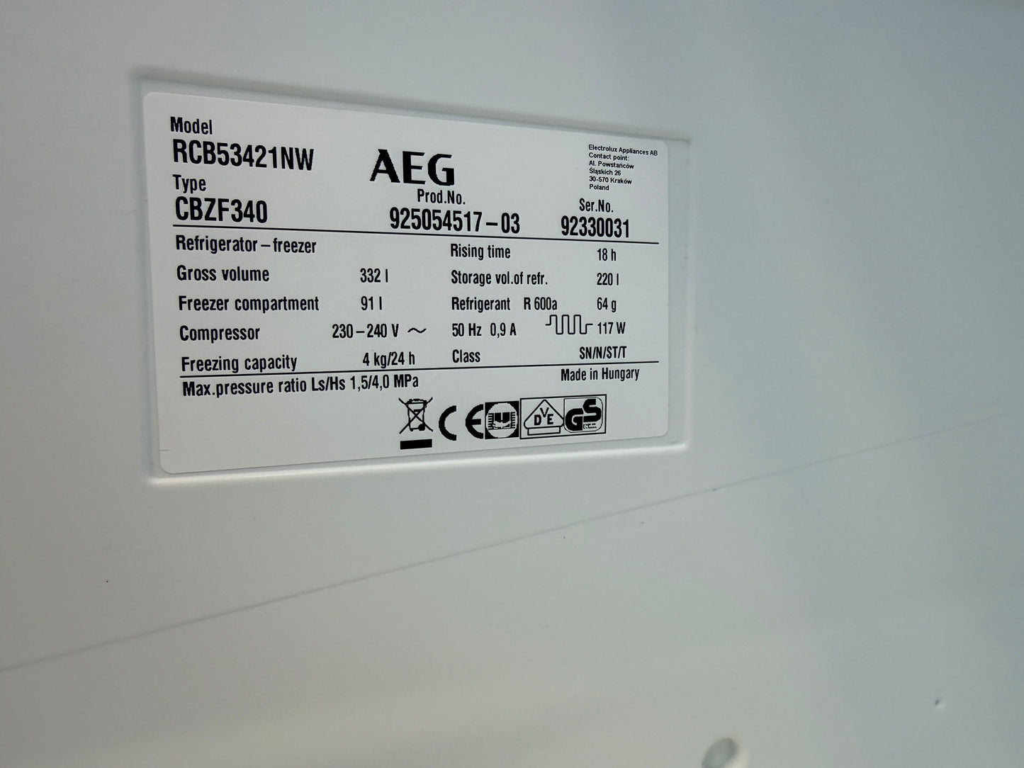 AEG kyl/frys Kombi