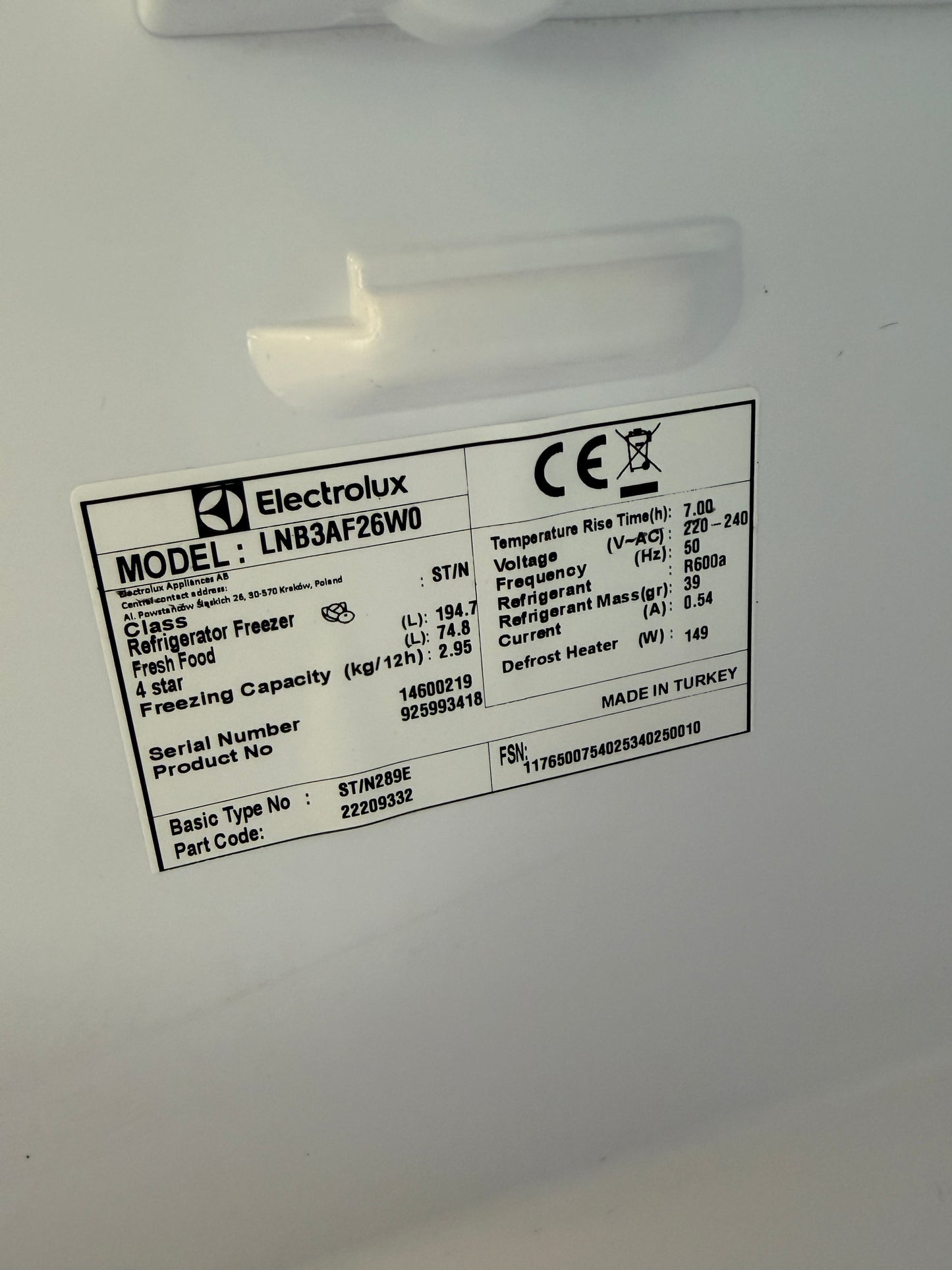 Electrolux LNB3AF26W0 – Rymlig kyl/frys med LowFrost