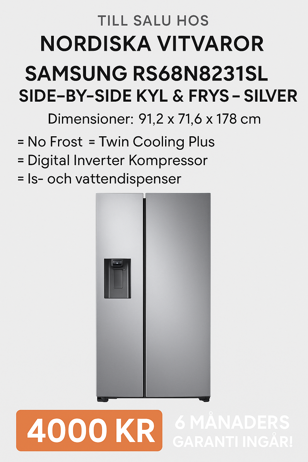 Samsung RS68N8231SL Side-by-Side Kyl & Frys – Silver