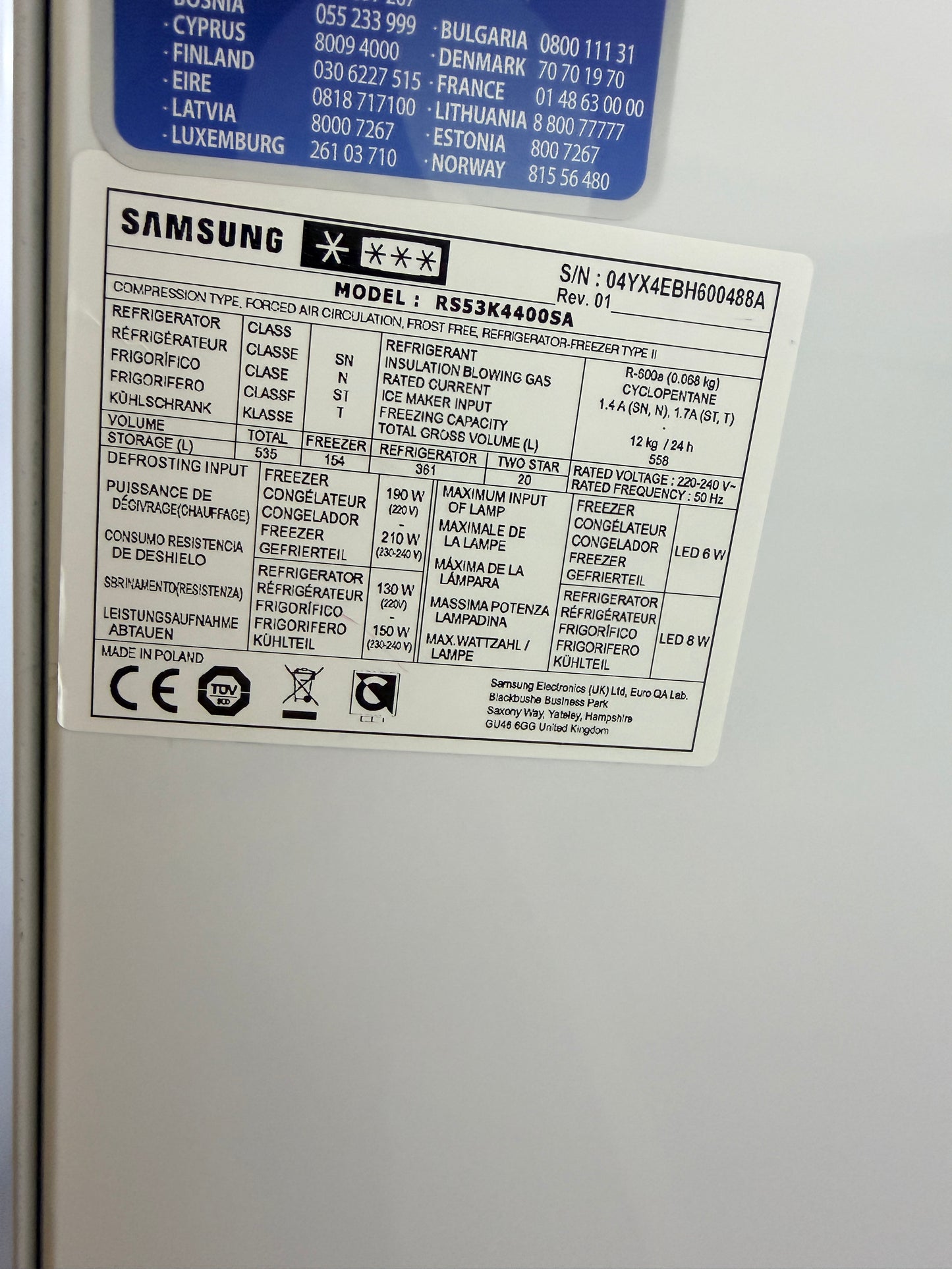 Samsung RS53K4400SA – Rymlig Side-by-Side kyl/frys med modern design